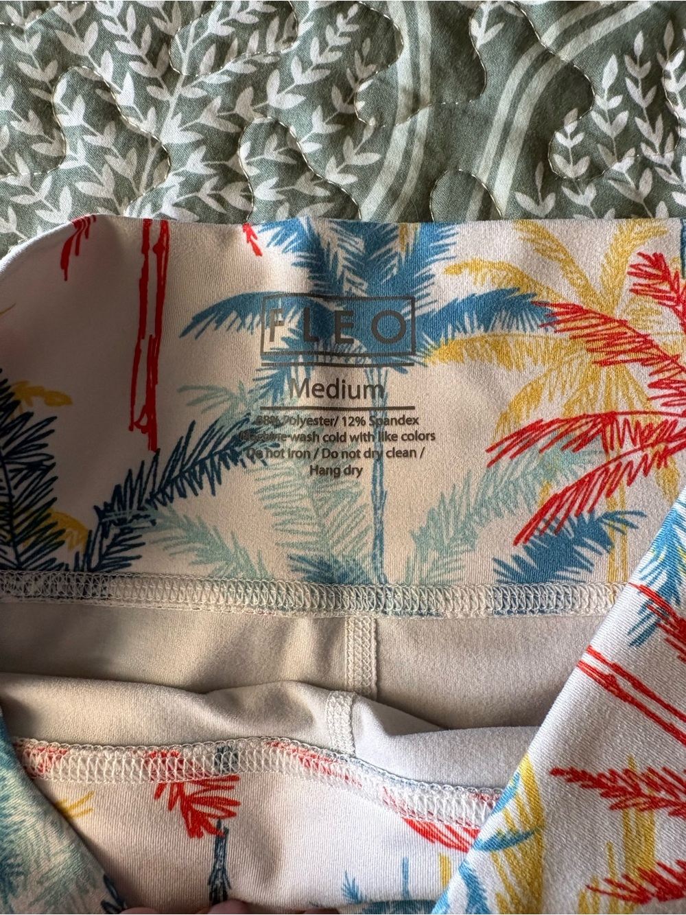 Fleo Women's Athletic Shorts - Tropical Palm Print in Red, Blue, Yellow on Cream